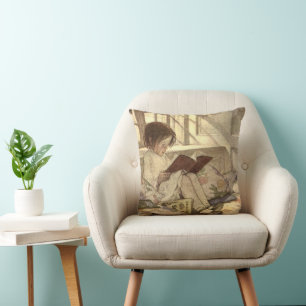 Coussin Enfant d'époque lisant un livre, Jessie Willcox Sm