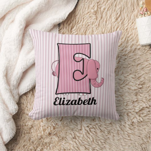 Coussin Enfant Eléphant Rose Monogrammé E (Couverture)