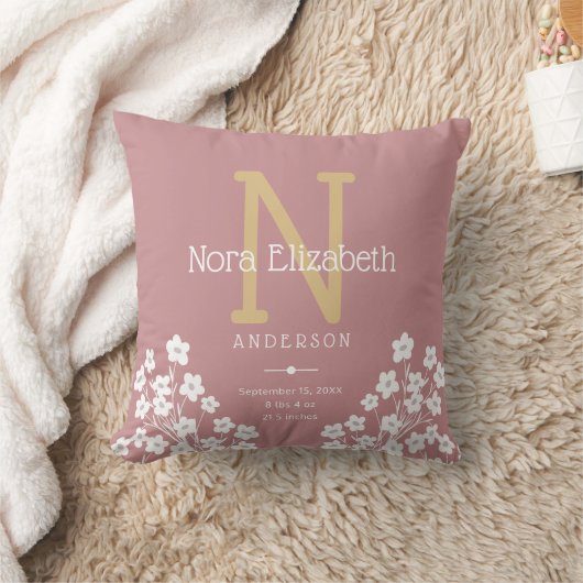 Coussin Enfant Fille de naissance Statistiques Fleurs Mono (Couverture)