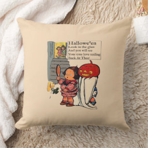 Coussin Enfant Halloween Vintage et Fantôme de Citrouille
