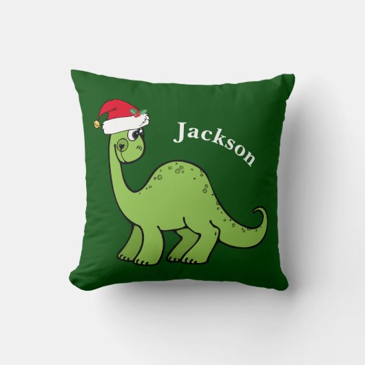 Coussin Enfants Dinosaure de Noël Custom Green Thlow Oreil (Recto)