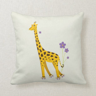 Coussin Enfants drôles de patinage de rouleau de girafe