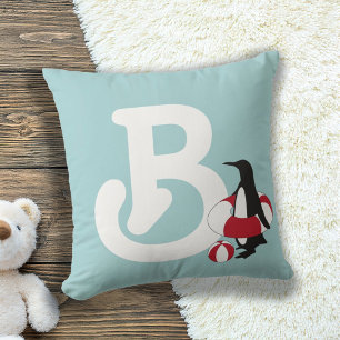 Coussin Enfants Monogram Light Blue Cute Cartoon Pingouin