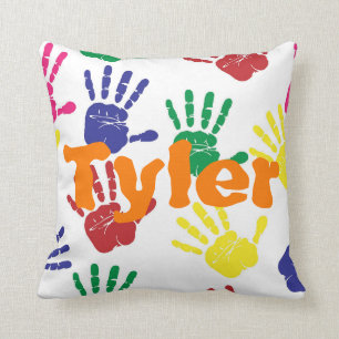 Coussin Enfants multicolores de handprint personnalisés