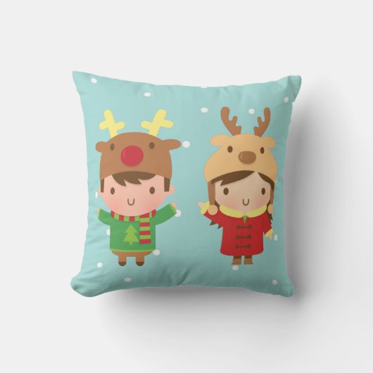 Coussin Enfants rennes mignons Décorations de Noël (Recto)