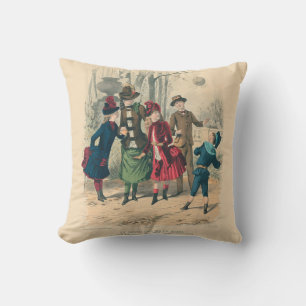 Coussin Enfants victoriens antiques jouant au ballon Hiver