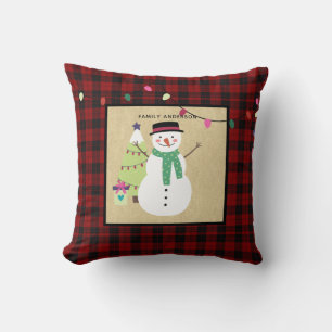 Coussin Enfants Xmas Personnalisé Snowman Buffalo Plaid