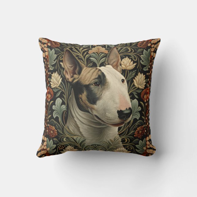 Coussin English Bull Terrier William Morris Style Floral (Verso)