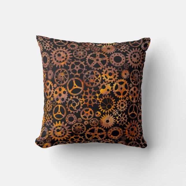 Coussin Engrenages Rouillés Super Colorés Steampunk (Recto)