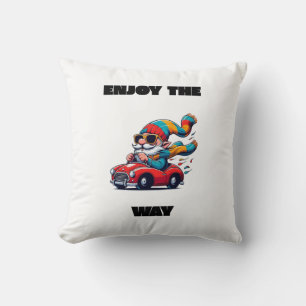 Coussin Enjoy the Way – Cheerful Goblin in a Vintage Car