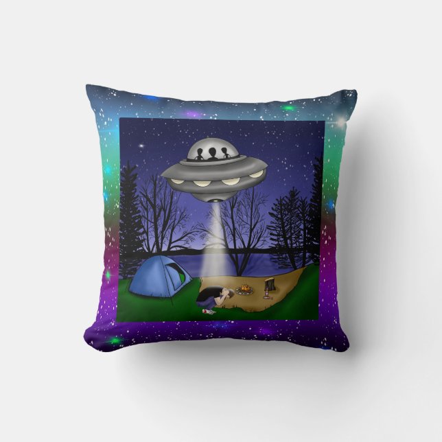 Coussin Enlèvement Extraterrestre d'OVNI Alien (Recto)