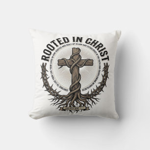 Coussin Enraciné dans le Christ Croix Gravure Vintage Chré