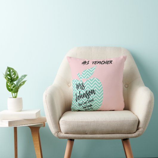 Coussin Enseignant Merci retraite chevron pomme turquoise (Chaise)