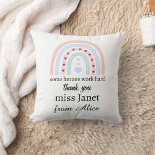 Coussin Enseignant Personnalisé Noël Rose Arc-en-ciel Cœur