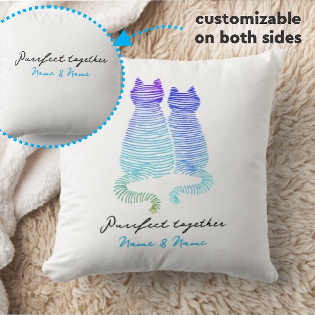Coussin Ensemble de citation avec des chats à dégradé bleu (Créateur téléchargé)