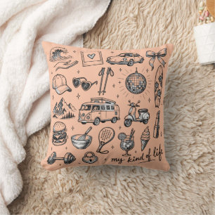 Coussin Ensemble de cliparts de style de vie dessinés à la