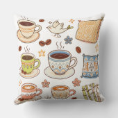 Coussin Ensemble de doodles d'art folklorique et de café d (Verso)