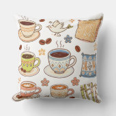 Coussin Ensemble de doodles d'art folklorique et de café d (Recto)