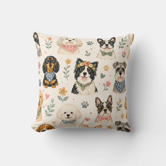 Coussin Ensemble de motifs de chien à l'aquarelle  (Recto)