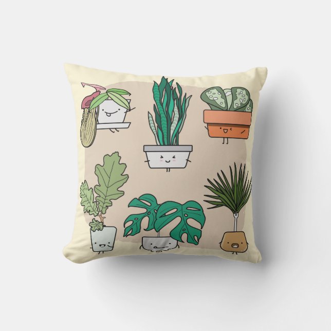 Coussin Ensemble de plantes de maison mignons dans des pot (Recto)