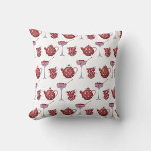 Coussin Ensemble de thé à taches rouges et motif fraises