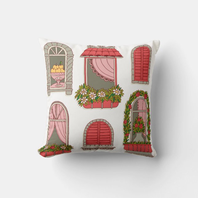 Coussin ensemble d'illustrations avec fenêtres vintages (Recto)