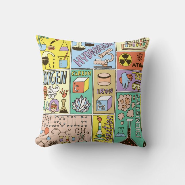 Coussin Ensemble d'illustrations Vintages de la chimie (Recto)
