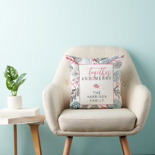 Coussin Ensemble et joyeuses fêtes Décoration végétale fam
