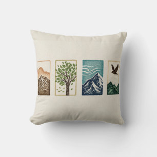 Coussin Ensemble Nature Minimaliste – Art Montagne & Arbre