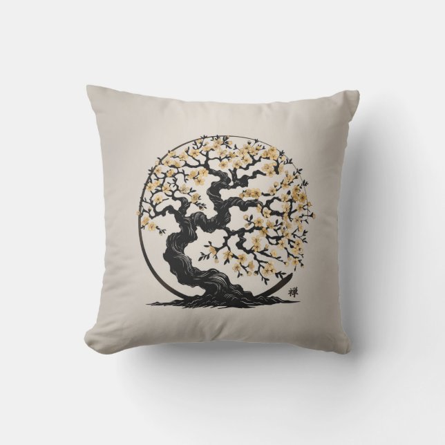 Coussin Enso Zen Cercle Sakura arbre (Recto)