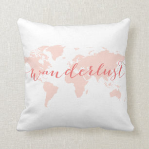Coussin Envie de voyager, désir de voyager, carte du mond