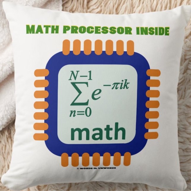 Coussin Épaisseur de la puce du processeur mathématique à  (Throw pillow for semiconductor/math/programmer people featuring the saying "Math Processor Inside")