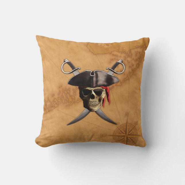 Coussin Épées et carte de crâne de pirate (Recto)