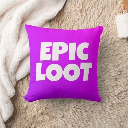 Coussin Epic Loot Gamer Enfants Neon Purple Texte Slogan (Couverture)