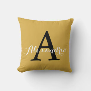 Coussin Epicé moutarde Jaune Couleur Solide Monogramme mod