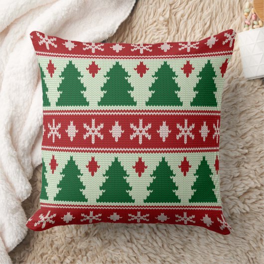 Coussin Épinettes et flocons de neige tricotés (Couverture)