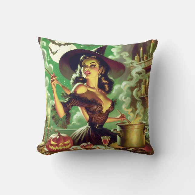 Coussin Épingle vintage de sorcière d'Halloween (Recto)