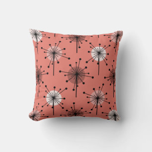 Coussin Époque atomique Spoutnik Starburst Fleurs Saumon r