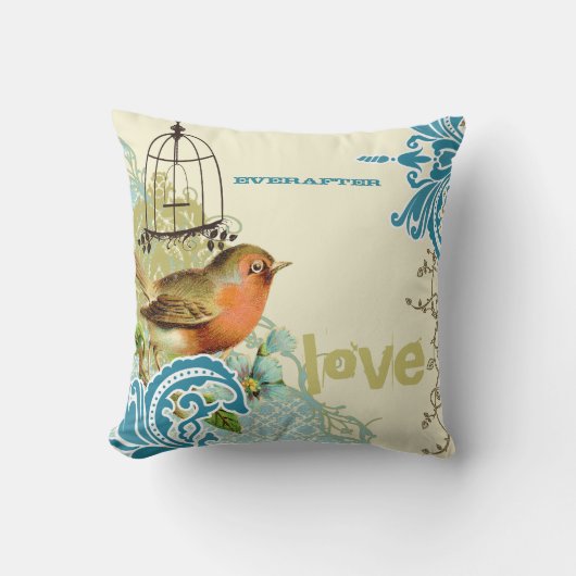 Coussin Epouse Everafter Turquoise Lime & Coral Bird Birdc (Recto)