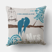 Coussin Épouse Turquoise Damask embrasser Inséparables Bir (Verso)