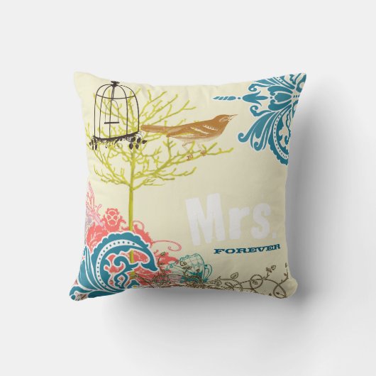 Coussin Épouse Turquoise Damask Inséparable Birdcage (Verso)