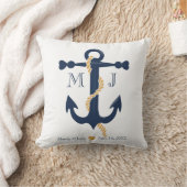 Coussin Épouser le carreau nautique de monogramme d'ancre (Couverture)