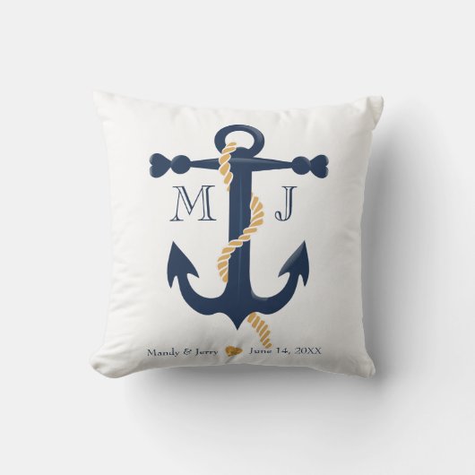 Coussin Épouser le carreau nautique de monogramme d'ancre (Recto)