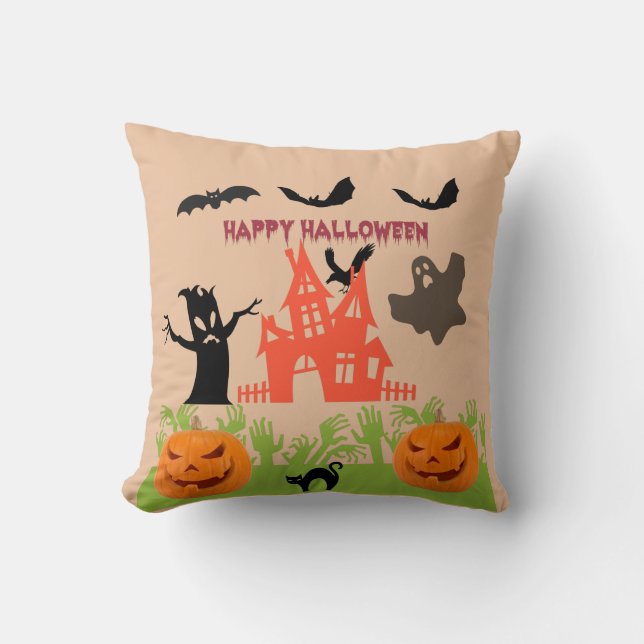 Coussin Épouvantable lueur orange bronzé d'Halloween (Recto)