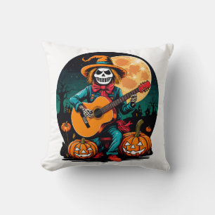 Coussin épouvantail joue de la guitare et célèbre Hallowee