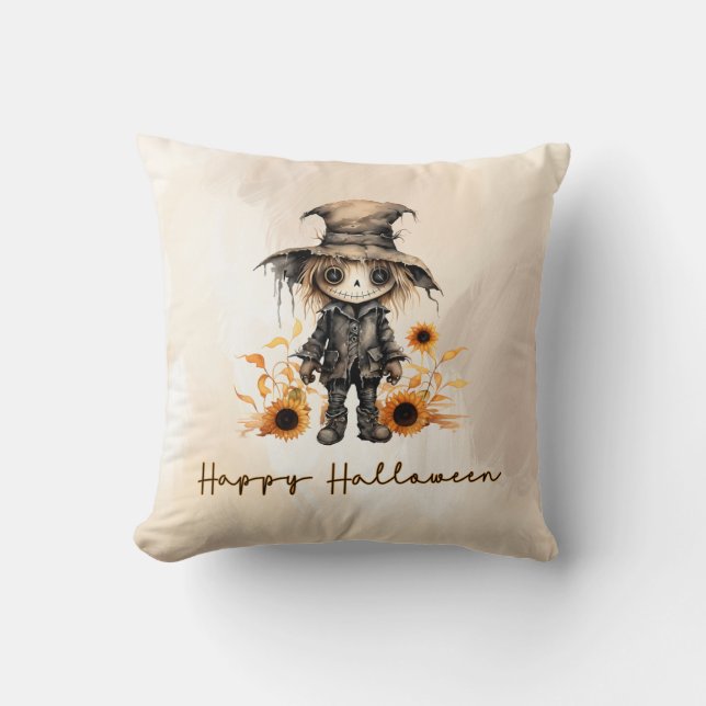 Coussin Épouvantail Mignon Tournesols Dorés Joyeux Hallowe (Recto)