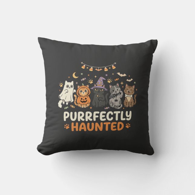 Coussin Équipe de chat hanté Halloween (Recto)
