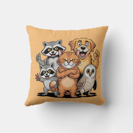 Coussin Équipe de copains animaux de dessin animé illustra (Verso)