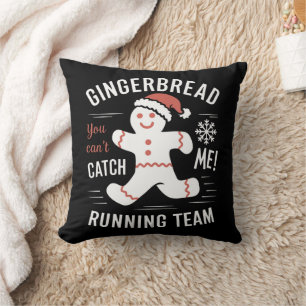 Coussin Équipe de course en pain d'épices humour de Noël