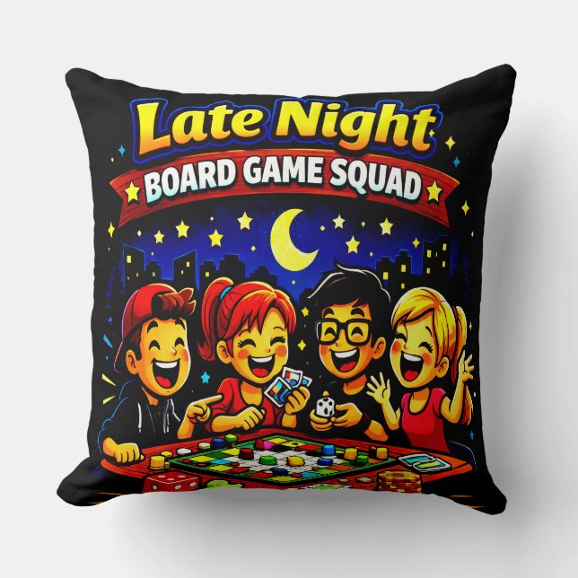 Coussin Équipe de jeu de société en fin de nuit  (Recto)